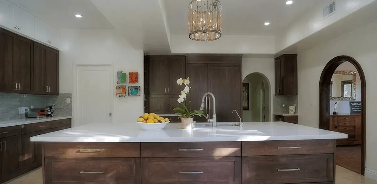 Cabinet refacing project with updated kitchen cabinets and island in Madison, WI